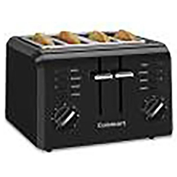 Cuisinart Toaster, Bagel, Defrost, Reheat Control, PlasticStainless Steel, Black CPT-142BK